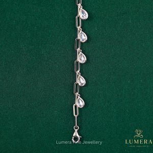 Statement Pear Cut Diamond Charm Bracelet With Lab Grown Stones Suspended Along Open Basket Settings <b>Solid</b> <b>Gold</b> Paperclip Chain - Product Image 6