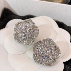 Pendientes de Plata 925 con Moissanita en Forma de Flor, Chapados en Rodio, Joyería de Lujo para Bodas - Product Image 2