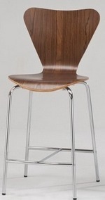 Tabouret de bar en bois avec base chromée, design mid-century, pour usage commercial - Product Image 2