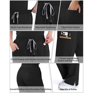Women Custom <b>Scrub</b> <b>Set</b> Black Sleeveless Top With Pants Medical Uniform Hospital Workwear Cotton Polyester Woven Fabric - Product Image 4