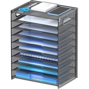 Organisateur de papier noir à 10 niveaux avec poignées, porte-documents en maille pour bureau et école - Product Image 1