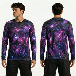 Camiseta Deportiva de Manga Larga con Estampado de Explosión de Tinta Blanca y Amarilla, Camisetas de Manga Larga Ligeras de Poliéster Premium - Product Image 4