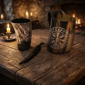 Ensemble de tasses et de mugs en corne de bœuf style Viking avec ouvre-bouteille, vaisselle vintage, ensemble de 3 pièces en corne pour la maison, le bureau ou les fêtes, au meilleur prix - Product Image 6