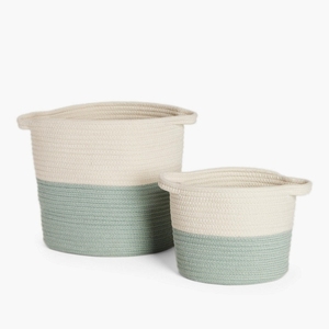 Panier de rangement tressé en corde de coton blanc avec poignées, fait main, style classique pour salle de bain, cuisine, salon - Organisateur de rangement - Product Image 5