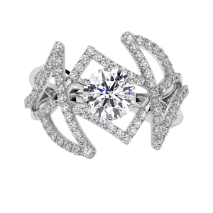 Anillo de Diamantes Entrecruzados con Geometría Abstracta Multibanda, Engaste de Pavé con Diamantes Flotantes, Diamantes Cultivados en Laboratorio, Oro Blanco de 10k/14k/18k - Product Image 1