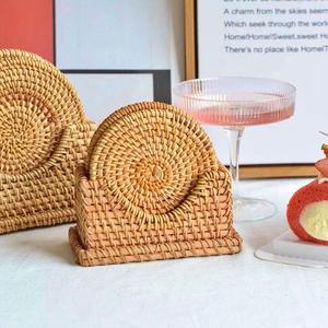 Natural Rattan Eco-Friendly Vintage <b>Coaster</b> <b>Set</b> <b>with</b> <b>Holder</b> Handmade 10cm Round Customizable Drink <b>Coasters</b> - Product Image 6