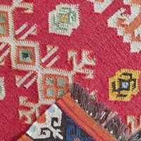Tapis Kilim en Laine Fait Main Moderne Abstrait Géométrique à Poil Ras Tissage Plat Fin Écologique Anti-Bactérien Antidérapant Convivial pour les Animaux