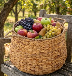 <b>Large</b> Handwoven Water Hyacinth <b>Basket</b> with Handles Round Wicker <b>Storage</b> <b>Basket</b> for Blankets, Toys, Laundry and Home Organization - Product Image 4