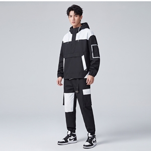 <b>Men</b>’s Black & White Techwear Tracksuit Set Hooded Anorak <b>Jacket</b> & <b>Cargo</b> Jogger Pants Urban Streetwear - Product Image 1