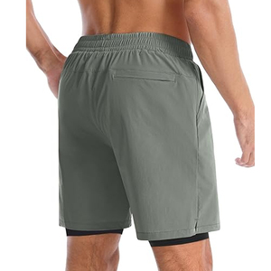 High Quality Men 2 In 1 Running Shorts Compression Liner Gym Fitness Shorts <b>Phone</b> Pocket OEM <b>Bulk</b> - Product Image 4