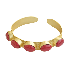 Gold Plated Cuff <b>Bracelet</b> With Red Coral Stones Vintage Style Unisex Jewelry Imitation Stones - Product Image 4