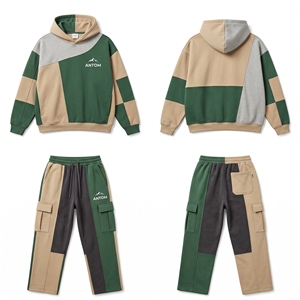 Ensemble de survêtement décontracté color block avec sweat à capuche et pantalon cargo pour homme, tenue de jogging 2 pièces streetwear légère, logo personnalisé, vente en gros OEM - Product Image 1