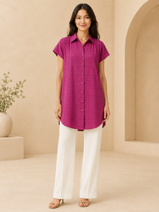 Camisa a rayas de manga corta con botones para mujer, blusas informales de verano - Product Image 3