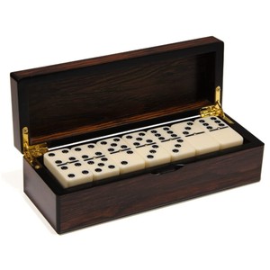 Jeu de dominos en bois fait main avec boîte, jeu de société classique écologique, dominos à points colorés, jouets en blocs pour les fêtes de famille, cadeau - Product Image 4