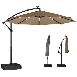 Ombrellone a braccio laterale da 3 metri color beige con copertura protettiva leggera, design a sospensione per esterni (poliestere) - Product Image 1