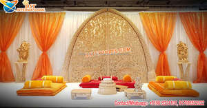 Decoración de Escenario para Recepción de Bodas de Lujo, la Mejor Decoración para Eventos en Malasia, Escenario de Boda Elegante con Palmeras, Pilares para Escenario de Boda - Product Image 5