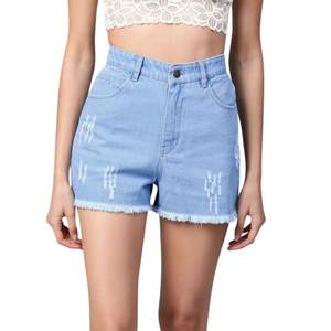 Shorts de Mezclilla de Corte Ajustado y Lavado Oscuro, Cintura Alta, Dobladillo Deshilachado, Clásicos para Mujer, Uso Diario de Verano - Product Image 6