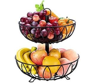 Corbeille à fruits double couche moderne pour cuisine, plateau à fruits amovible, panier à collations en fer forgé portable pour salon, multifonctionnel - Product Image 1