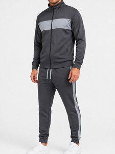 Ensemble de survêtement léger et écologique pour homme, gris foncé, avec blocs de couleur, veste zippée intégrale et pantalon, idéal pour l'hiver, avec poches latérales - Product Image 1