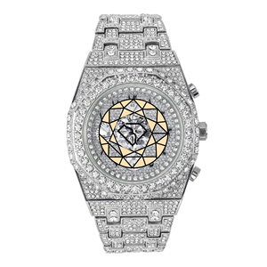 Montre unisexe de luxe en acier inoxydable avec diamants, mouvement à quartz analogique, cadran de 42 mm, verre saphir, fermoir déployant, bracelet - Product Image 4