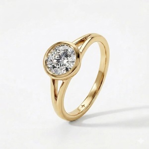 Anillo de Oro Amarillo de 14K con Certificado IGI, VVS2, Color E, 3CT, Engaste Redondo, Banda Dividida, Diamante Cultivado en Laboratorio, Anillo de Compromiso y Boda - Product Image 1