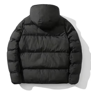 High Quality Coated Zipper up Custom Brand Winter Warm <b>Quilted</b> 100% Polyester Cotton Puffer Unisex Black Hooded Puffy <b>Jacket</b> - Product Image 2