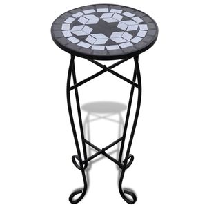 Tavolo elegante per piante in bianco e nero a mosaico da esterno - Product Image 2