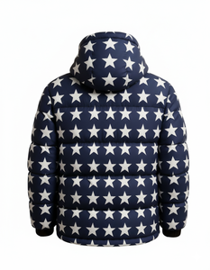 เสื้อแจ็คเก็ตผู้ชายสีน้ำเงินแบบมีฮู้ด บุใยสังเคราะห์ กันหนาว เป็นมิตรกับสิ่งแวดล้อม ระบายอากาศได้ดี กันน้ำ ซับในด้วยผ้าฝ้าย ปิดด้วยซิปด้านหน้า สไตล์สตรีทแวร์ - Product Image 5