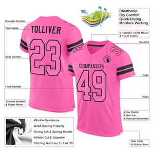 Camiseta de fútbol rosa con malla negra, logotipo personalizado auténtico, ropa deportiva de sublimación para hombre, camiseta de alto rendimiento y calidad - Product Image 3