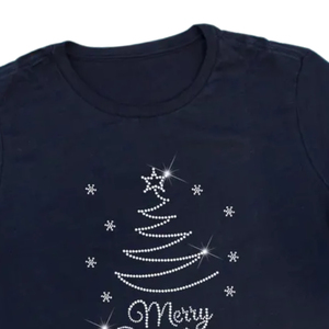 Camiseta Negra de Manga Corta con Cuello Redondo para Hombre, con Adorno de Árbol de Navidad en Pedrería, Corte Regular, Spandex/Algodón, Transpirable, Ecológica, Informal - Product Image 6