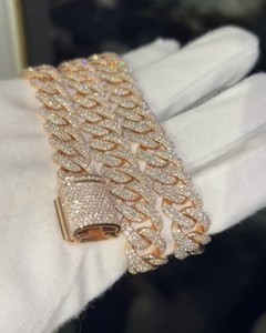 Cadena Cubana de Oro Sólido 9K de 10MM al por Mayor con Diamantes Cultivados en Laboratorio, Engaste de Garras, Brillantes, 3 Hileras de Piedras, Estilo Iced, para Boda, Hip Hop, Unisex - Product Image 2