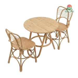 Rattan Children's <b>Table</b> Chair Set Round Slat Back Tropical Style Outdoor Durable Eco-Friendly - Product Image 1