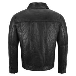 Custom 100% Genuine Black Napa Leather Elvis Presley Leather <b>Jacket</b> Mens Retro Rockstar Soft Leather <b>Trucker</b> <b>Jacket</b> ODM/OEM - Product Image 3