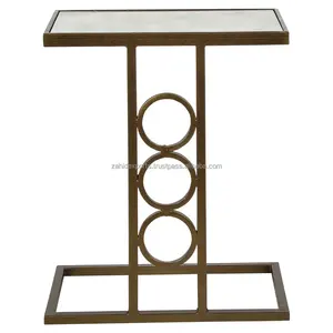 Mesa de Centro Moderna de Diseño de Lujo con Superficie de Madera y Acabado Dorado, Mueble Portátil para Sala de Estar - Product Image 1
