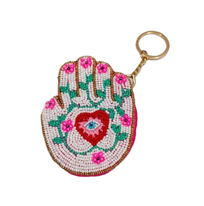 Porte-monnaie porte-clés élégant en perles de verre tissées motif chat de dessin animé, fait main, coloré, brodé, changeant de couleur, tendance - Product Image 1