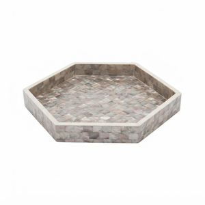 Bandeja redonda con incrustaciones de nácar, diseño de mimbre y mosaico de conchas, para servir, como centro de mesa para mesa de café, bandeja decorativa para hotel - Product Image 6