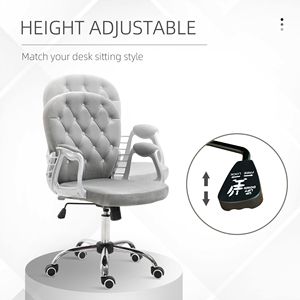Sedia da Ufficio Contemporanea Grigia in Velluto con Bottoni Trapuntati, Girevole, Ergonomica, Regolabile in Altezza, con Funzionalità Executive, Realizzata in Rete di Nylon - Product Image 4