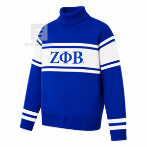 เสื้อคอเต่าปักโลโก้ชมรมเซต้าฟิเบต้าแบบกำหนดเอง ลายทางสีน้ำเงินและสีขาว สำหรับเครื่องแต่งกายผู้หญิงชาวกรีก - Product Image 2