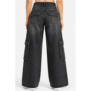 Jeans de Mezclilla Elásticos de Cintura Alta y Pierna Ancha para Mujer, con Bolsillos Utilitarios, Color Crudo Natural, Talla XL - Product Image 3