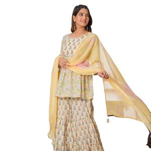 Traje Salwar Sharara de Alta Calidad con Bordado de Diseño Indio Moderno para Mujer, Ideal para Bodas y Fiestas - Product Image 1
