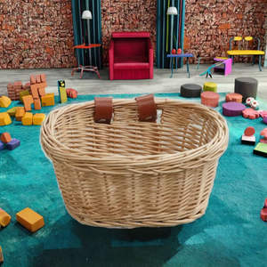 Panier de vélo en rotin de haute qualité pour enfants, avec panier avant tressé, sonnette, pompons et autocollants, et paniers de rangement – Meilleur prix - Product Image 3