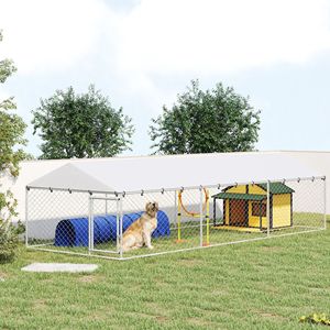 Caseta para Perros Grandes con Techo Impermeable Plateado de 20 x 7.5 x 5 pies, Puerta de Seguridad Exterior para la Comodidad Canina - Product Image 2