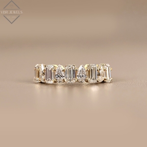Bague d'éternité en or jaune avec diamants taille poire émeraude, pour mariage, anniversaire, cadeau pour femme, fournisseur de bijoux - Product Image 1