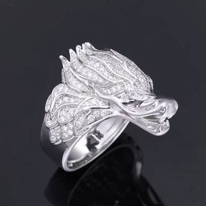 Anillo con Cabeza de Dragón, Plata 925, Banda con Piedras Preciosas, Joyería Unisex Estilo Hip Hop para Regalo de Boda o Fiesta - Product Image 1