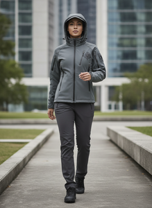 Men's Gray Hooded <b>Waterproof</b> PU Motorcycle <b>Jacket</b> With Front Logo Zipper Closure Solid Color Workwear Style <b>Winter</b> Wear - Product Image 6