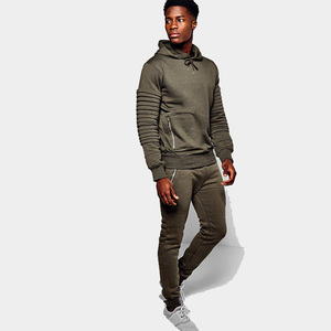 Conjunto Deportivo para Hombre, Color Verde Oliva, con Capucha, Paneles, Manga Larga, Sudadera y Pantalones de Poliéster, Corte Regular, para Otoño - Product Image 3
