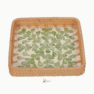 Bandeja de Servir Cuadrada de Ratán y Madera con Incrustaciones de Madreperla, Elegante, para Regalos y Decoración, Duradera, Ecológica, Hecha a Mano - Product Image 2