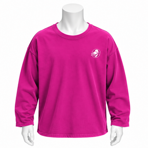 Hot <b>Pink</b> Reversed LS Tee Oversized Long Sleeve T <b>Shirt</b> Heavy Cotton Drop Shoulder Relaxed Fit Casual Unisex Streetwear Fashion - Product Image 1