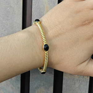 Trending jewelry green onyx black onyx cabochon stone adjustable <b>bracelet</b> 18k gold plated twisted band cuff jewelry <b>bracelets</b> - Product Image 3