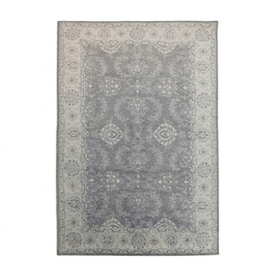 Alfombra de Lana Gruesa Tejida a Mano, Ecológica, Antideslizante, con Rayas Horizontales en Tono Gris Marfil, con Borde Decorativo para un Estilo Moderno - Product Image 2